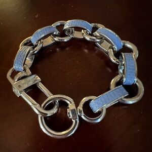 Vintage Henri Bendel Purple/Lilac Leather Silver Tone 8" Chain Bracelet GUC